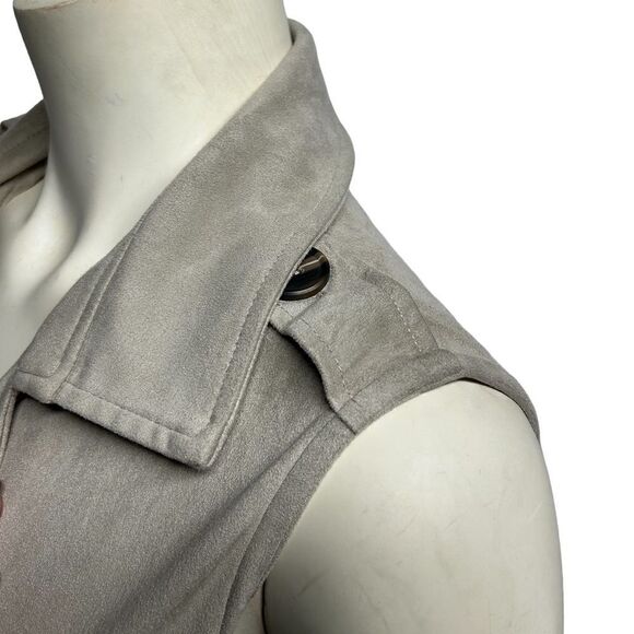 Kendall & Kylie Suede Sleeveless Robe Sweater Soft Tan Long Sweater Vest Belted - Picture 5 of 14